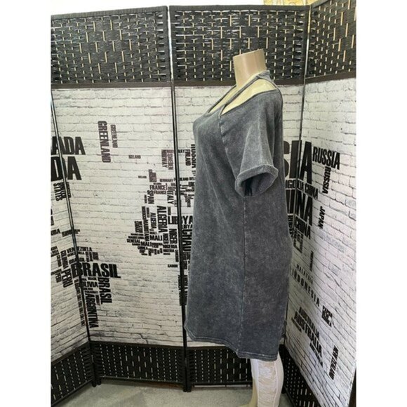 Torrid 0 Gray Mineral Wash Fleece Crew Neck Cold Shoulder Lounge Dress - Picture 5 of 6